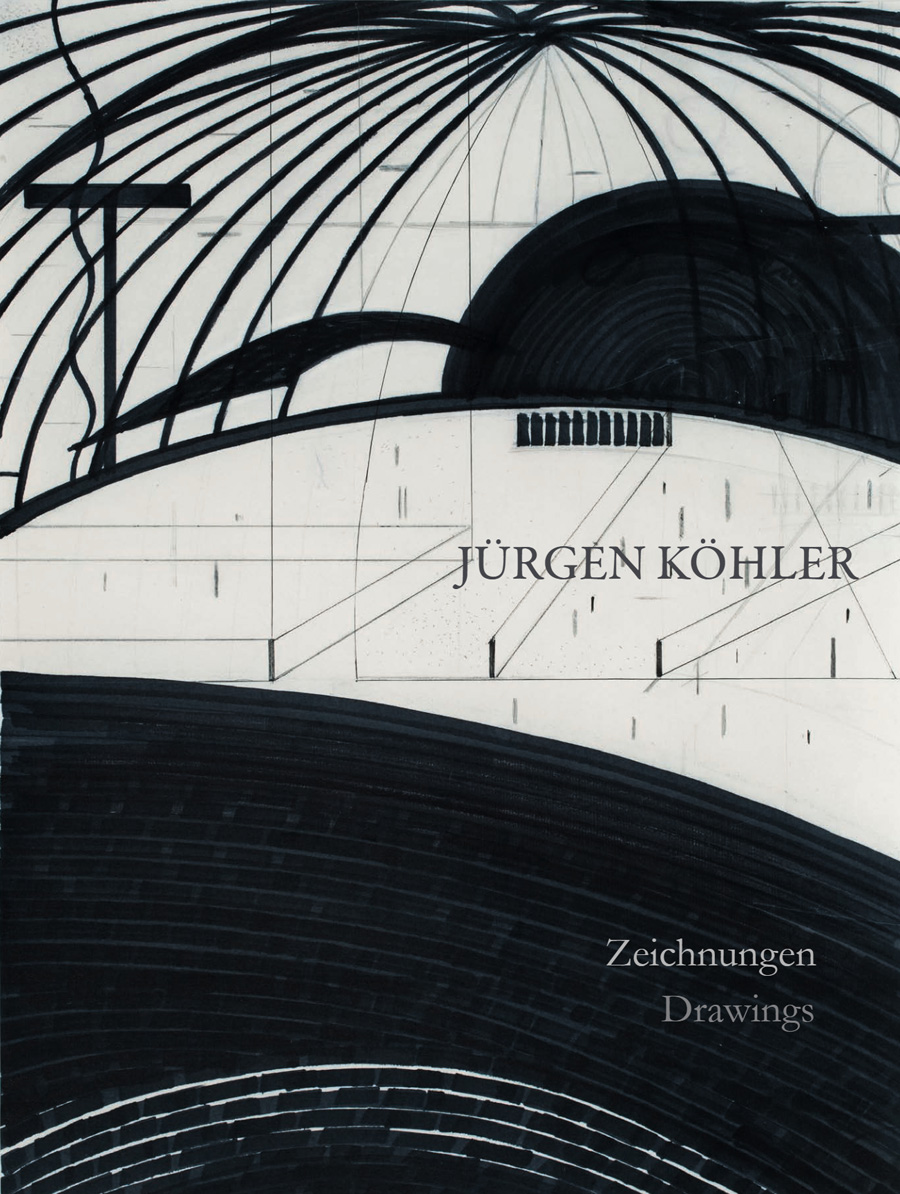 KI generiert: Das Bild zeigt das Cover eines Buches mit dem Titel "Zeichnungen Drawings" von Jürgen Köhler. Es enthält eine abstrakte Zeichnung mit geometrischen Formen und Linien.