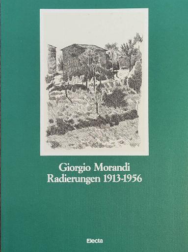 KI generiert: Das Bild zeigt das Cover eines Buches über die Radierungen von Giorgio Morandi aus den Jahren 1913 bis 1956. Auf dem Cover ist eine Zeichnung einer Landschaft mit Gebäuden und Bäumen abgebildet.