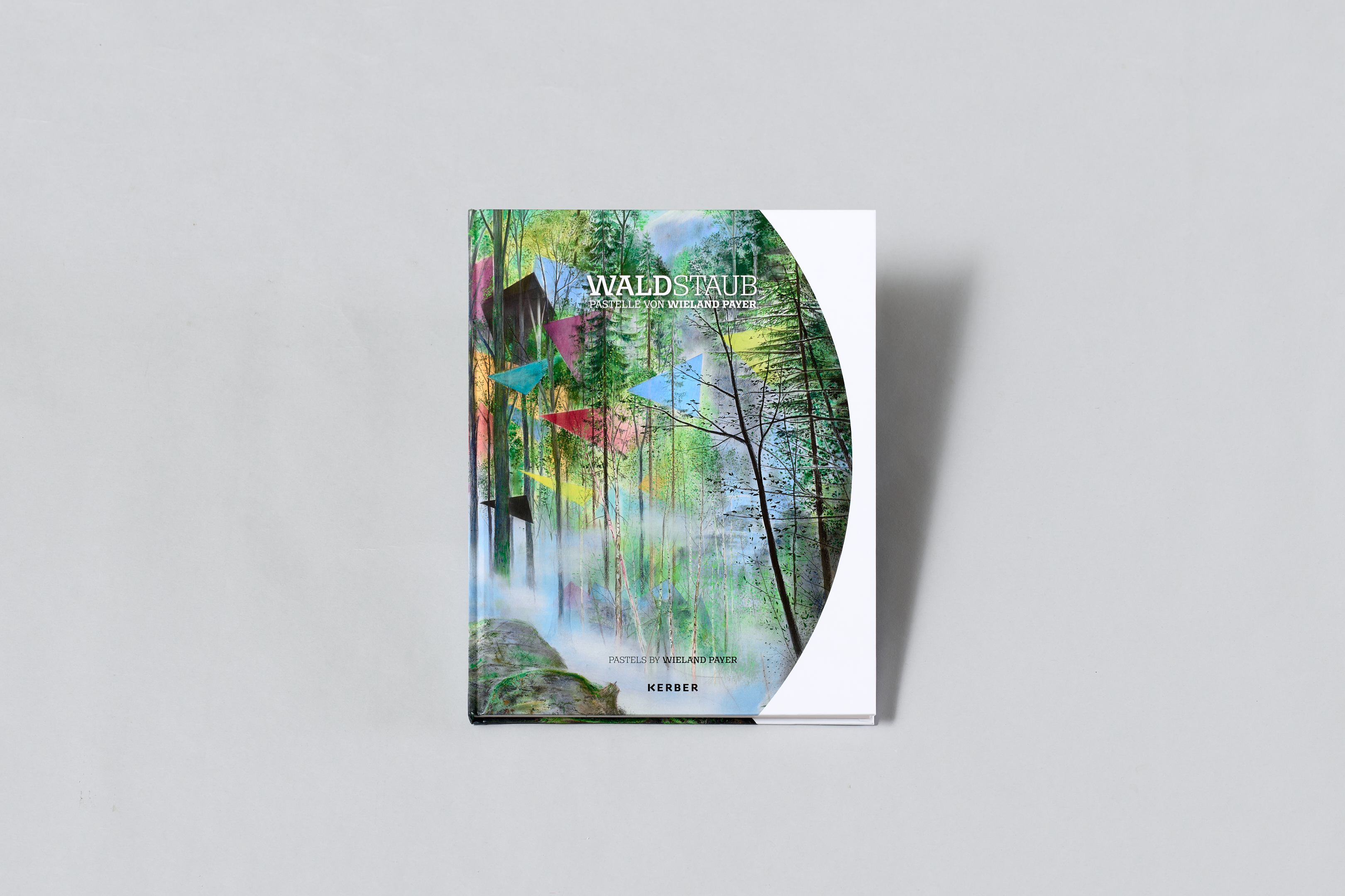 AI generated: The image shows the cover of a book entitled "Waldstaub", which contains a colourful and artistic depiction of a forest. The publisher "Kerber" can be seen at the bottom of the cover.