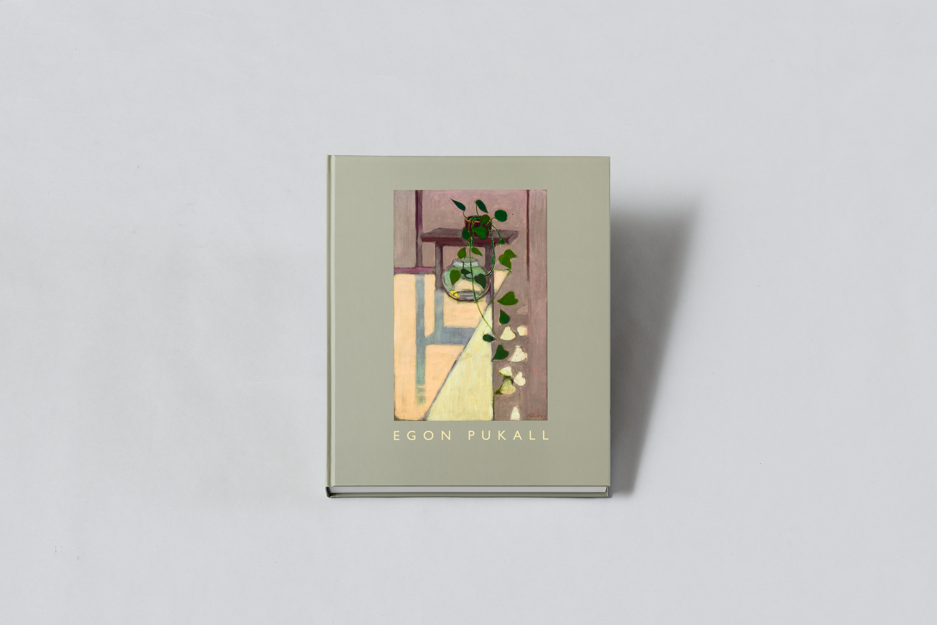 AI generated: The image shows a book with a grey cover and an illustration on the front depicting plants and geometric shapes. The name "Egon Pukall" can be seen in gold letters below the illustration.