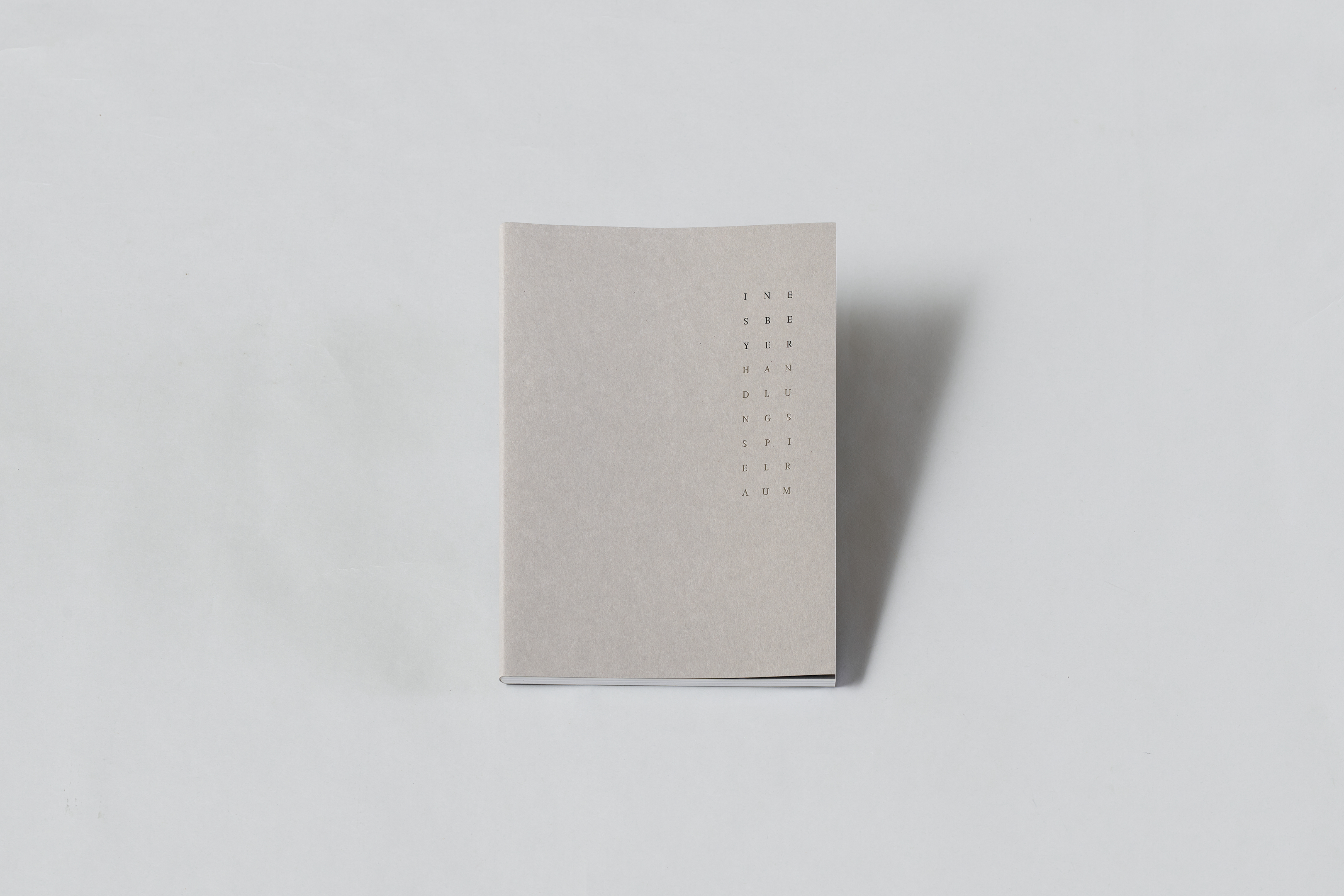 AI generated: The image shows a simply designed book with a light grey cover and letters arranged vertically on the front. The background is plain white.